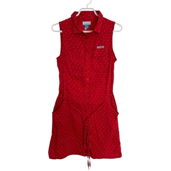 Columbia Red polka dots PFG Sleeveless Dress size medium - Picture 1 of 7